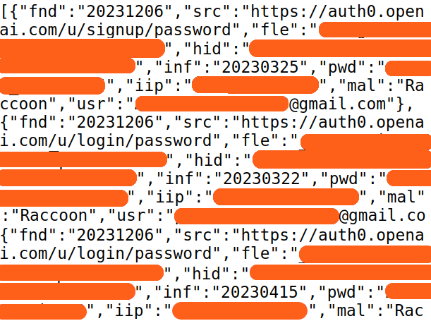 API output showing results of a dark web scan in JSON format
